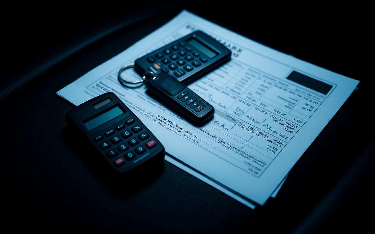 Car buying paperwork and calculator
